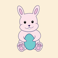 cute cartoon rabbit with egg, pink and purple tones