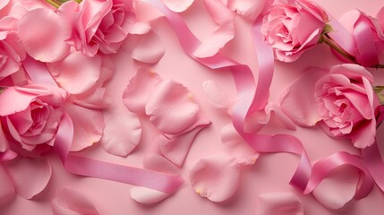 Simple yet captivating backdrop enriched with a soft pink ribbon - obrazy, fototapety, plakaty
