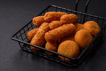 Delicious nuggets, rings and balls of mozzarella and parmesan cheese