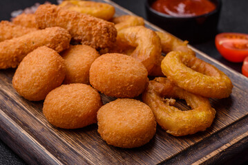 Delicious nuggets, rings and balls of mozzarella and parmesan cheese