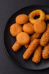 Delicious nuggets, rings and balls of mozzarella and parmesan cheese