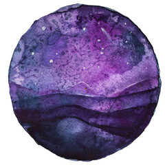 Beautiful watercolor abstract landscape. Forest and night sky artwork. Galaxy poster. Universe concept. Stars and moon design.