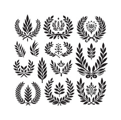 Minimal laurel sign silhouette vector illustration.