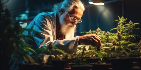 The professor is researching the analysis of growing sustainable hemp. Generative AI - obrazy, fototapety, plakaty