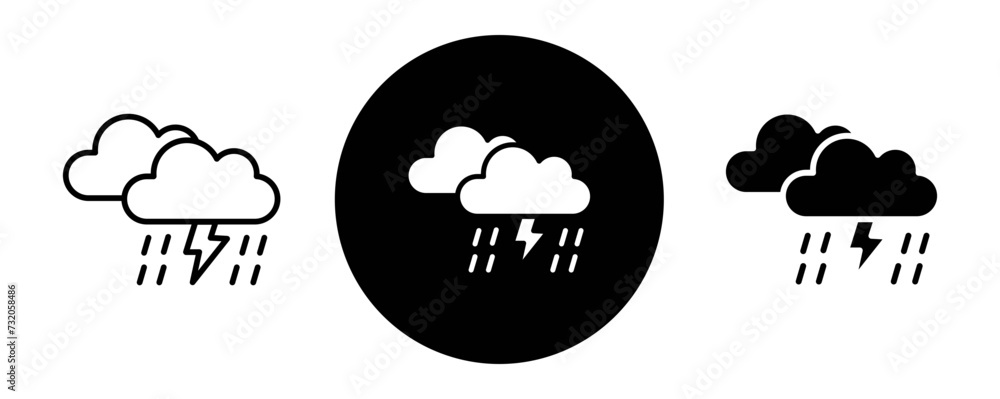 Wall mural thunderstorm outline icon collection or set. thunderstorm thin vector line art
