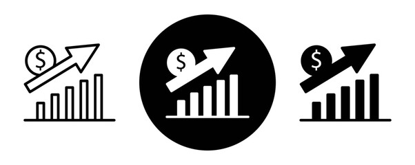 Dollar rate increase outline icon collection or set. Dollar rate increase Thin vector line art