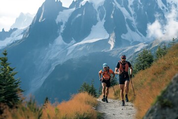 Trail runners on the paths of the Alps.