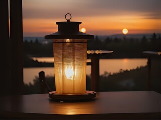 Ergonomic Elegant ornamental islamic lantern on a wooden table makes a perfect ambience for Ramadan or Eid. Copy Space.