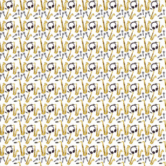Watercolor seamless pattern with retro musical instruments