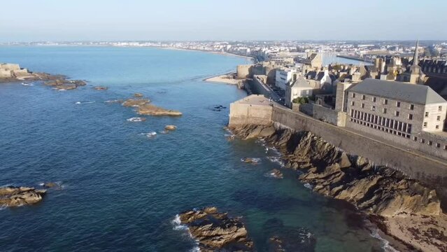 areal droneshot bof Saint Malo s beautiful areal next to beaches and the shore
