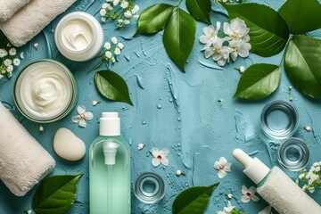 Natural skin care dewy cream, anti aging serum oil chlorophyll skincare. Beauty face masksubtle texture. Sensitive wilms tumor dispenser product mockup. hydrating lotion cosmetic jar lotion