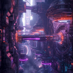 Futuristic Cyber Cityscape with Neon Lights