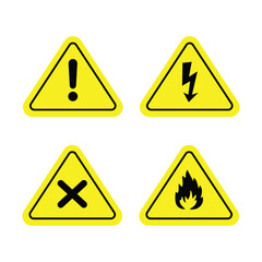 Obraz premium Danger warning icon set. alert triangle warn sign in black, yellow color.