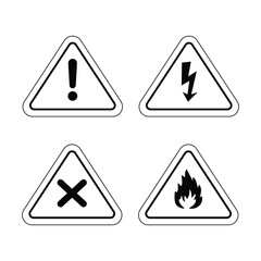 Danger warning outline icon set. alert triangle warn sign in black, yellow color.