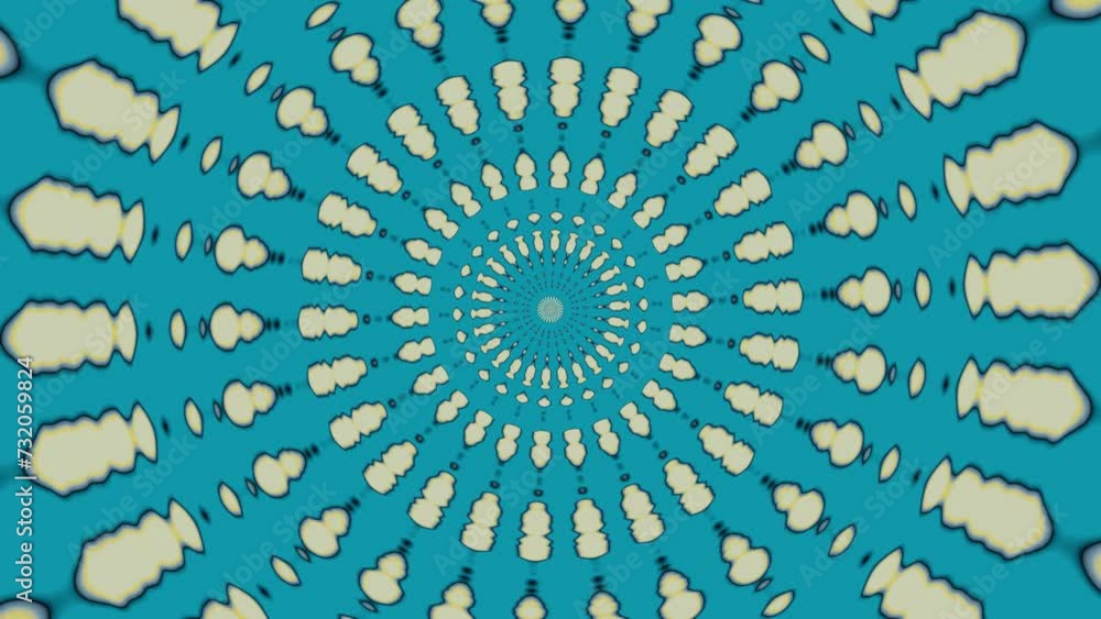 Poster 3d render dynamic wallpaper with blue, white, and yellow circular shapes. seamless moving animated c