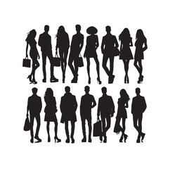 Men women group silhouette vector illustration.