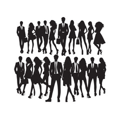 Men women group silhouette vector illustration.