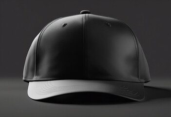 Black baseball cap mockup front view file of isolated cutout object with shadow on transparent backg