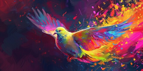 a bright colored dove flying away Generative AI