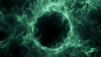 Ethereal Green Smoke Circle Vortex on a Dark Background