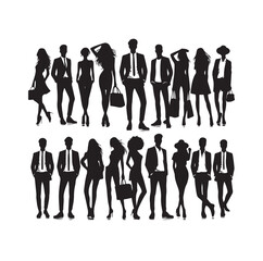 Men women group silhouette vector illustration.