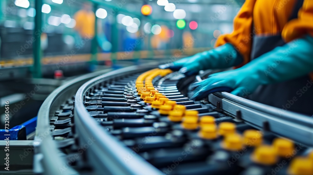 Poster close-up of assembly line in a modern hi-tech facility. conveyor in a bright modern industrial works