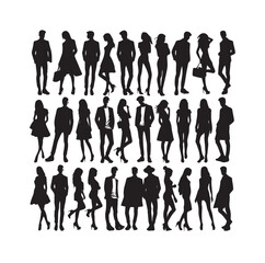 Men women group silhouette vector illustration.