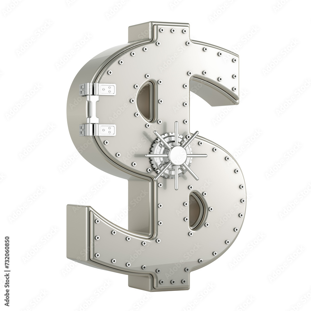 Poster dollar symbol as combination safe box, 3d rendering isolated on transparent background