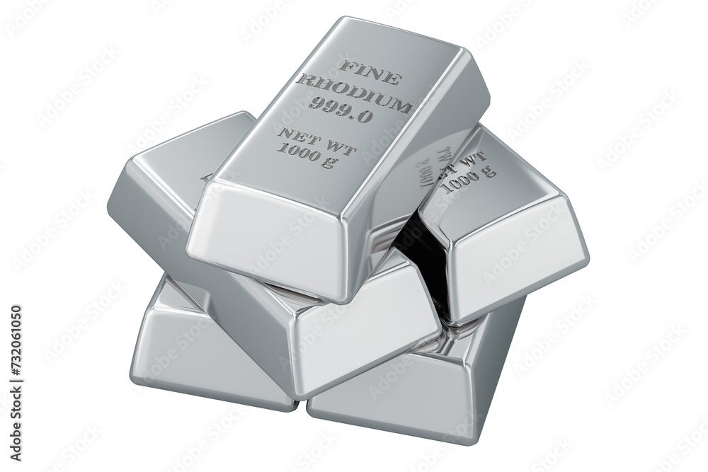 Poster rhodium ingots. 3d rendering isolated on transparent background