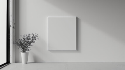 Modern Blank Canvas Frame on White Wall