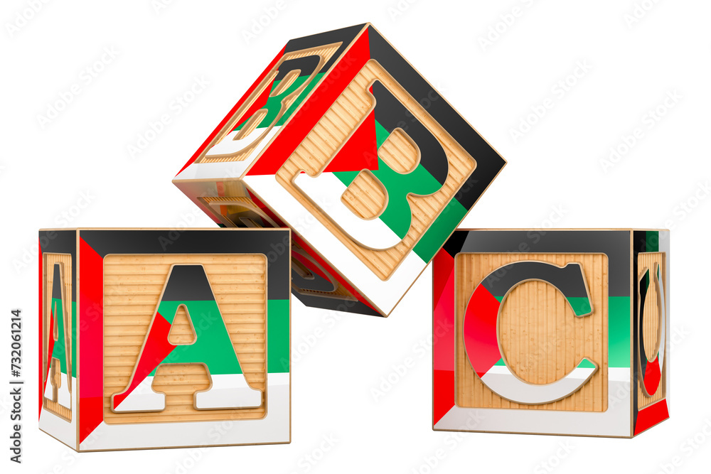 Poster abc cubes with arabic flag. 3d rendering