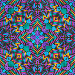 Abstract seamless pattern with ethnic geometric background. African or indian tribal fabric texture, hand drawn watercolor ornament for bohemian textile, vector illustration