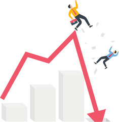 Falling business chart, failed business, businessman fell from the arrow
