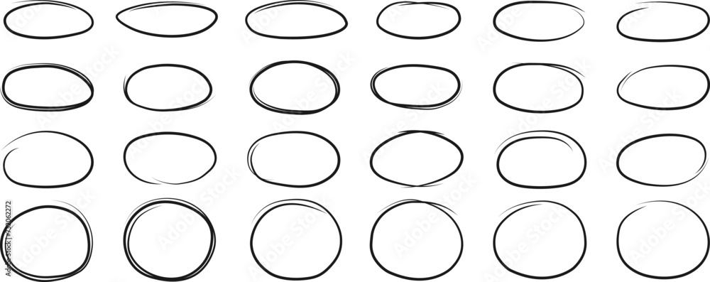 Poster a set of hand-drawn circles. circle scribbles for passing a note. circular logo design elements. gra