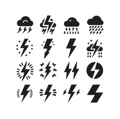 Lightning bolt icon vector set  silhouette vector illustration.