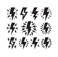 Lightning bolt icon vector set  silhouette vector illustration.