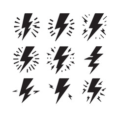 Lightning bolt icon vector set  silhouette vector illustration.