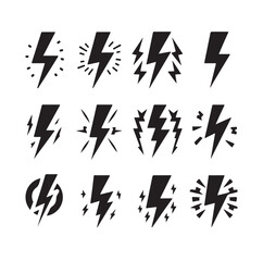 Lightning bolt icon vector set  silhouette vector illustration.