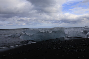 View on a iceberg on the Diamond Beach located south of the Vatnajökull glacier between the Vatnajökull National Park and the town of Höfn