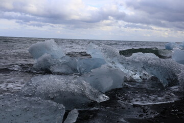 View on a iceberg on the Diamond Beach located south of the Vatnajökull glacier between the Vatnajökull National Park and the town of Höfn