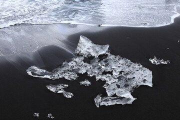 View of icebergs on the Diamond Beach in southern part of Vatnajökull National Park, Iceland