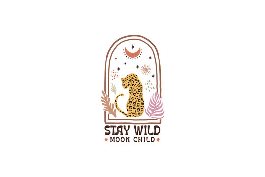 Boho Floral Quote SVG t shirt Design Stay Wild Moon Child