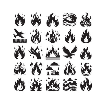 Fire flame silhouette icon set  silhouette vector illustration.