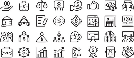 Finance icons set money payments.