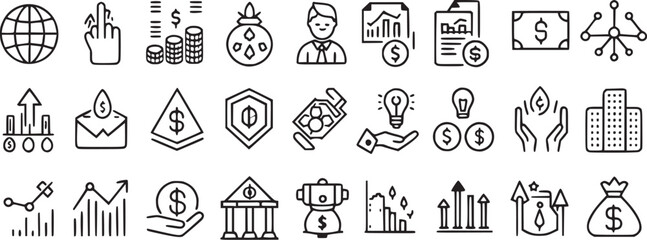 Finance icons set money payments.