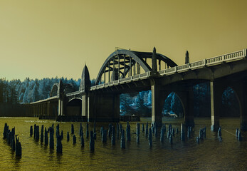 Infrared photo of the Siuslaw river  draw bridge by Florence Oregon