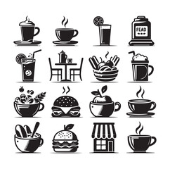 Set of cafe icons, restaurant icon, food and drink icon vector design illustration