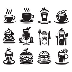 Set of cafe icons, restaurant icon, food and drink icon vector design illustration
