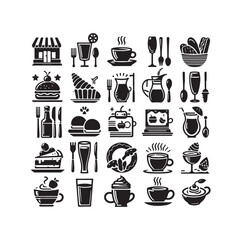Set of cafe icons, restaurant icon, food and drink icon vector design illustration