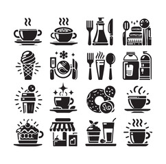 Set of cafe icons, restaurant icon, food and drink icon vector design illustration